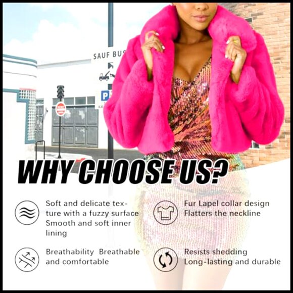 Faux Fur Cropped Jacket Open Front Shaggy Coat Y2K Chic Winter Outerwear - Picture 5 of 7